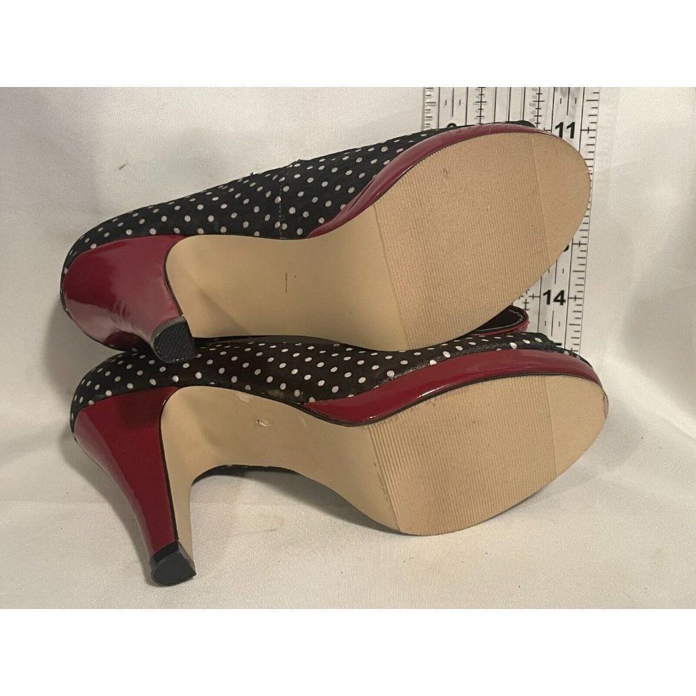 Madden Girl Kiarra‎ Womens Shoes Size 7.5 Black Red Polka Bow Peeptoe Stiletto - Picture 10 of 14